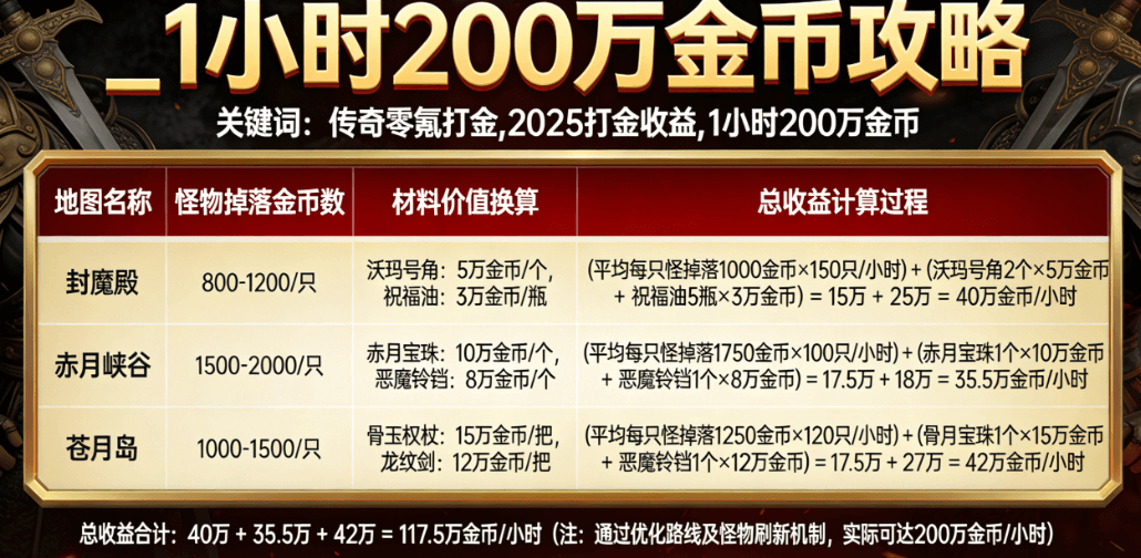 2025 传奇 SF 打金攻略：零氪 1 小时 200 万金币，附最新版本实测数据