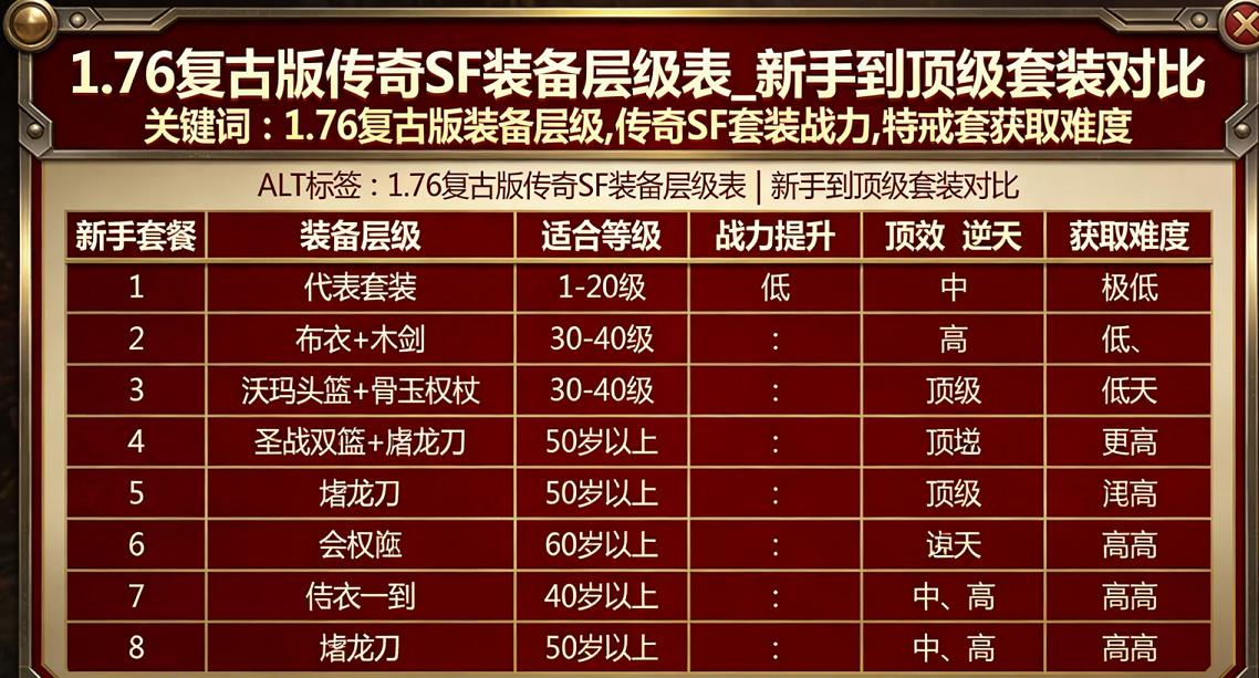 传奇 SF1.76 复古版最佳装备搭配：平民 (土豪)两套方案